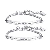 2 Stücke Not Sister by Blood But Sister by Heart Motivierend Inspirierend Einstellbare Armbänder für Frauen Mädchen Freundschaft Mut Stulpearmband Geburtstagsschwestern BFF Ermutigung Geschenk