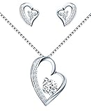 CPSLOVE Damen mädchen Halskette Ohrringe, Herz-Diamant Schmuck-Sets, 925 silber halskette ohrringe, Elegante Herz-Diamant halskette anhänger ohrringe, Eingelegter Zirkon (Drei Stile sind verfügbar)