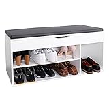 RICOO Schuhregal Schuhschrank mit Sitzkissen 104x49x30 cm (WM034-W-A) Holz Weiss Sitzbank mit Stauraum Sitztruhe Schuhbank Aufklappb