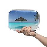 Federmäppchen Strand Palmen Malediven Stiftehalter Leder Stifteetui mit Reißverschluss für Teenager, Mädchen, Jungen, Schule, Studenten, große Kapazität, Schreibwarentasche, multifunk