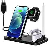 SCCVEE 4 in 1 Wireless Charger, faltbares Schnelles Induktive Ladestation mit 18 W Schnelladapter, kompatibel mit iPhone 12/13/11/X/XS/XR/8/Samsung S21/S20, Apple Watch 7/6/SE/5/4/3, Air Pods Pro/2/1