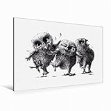 Premium Textil-Leinwand 120 x 80 cm Quer-Format Drei verrückte Eulen | Wandbild, HD-Bild auf Keilrahmen, Fertigbild auf hochwertigem Vlies, Leinwanddruck von S