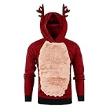 Herren Weihnachtspullover mit Rentier-Motiv und 3D-Fell, mit Kapuze, Rudolph Buddy Elf, A25_pink, XXXL
