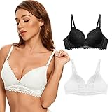 SHEKINI Spitzen BH Damen ohne Bügel Soft Schalen Bralette Elegant Komfort 2er Set T-Shirt B