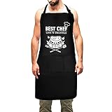 OURISE Best Chef - Grillschürze für Männer, Schürze mit Taschen Verstellbarem Nackenband, Lustige Geschenke für Papa, Mama, Weihnachtsgeschenke, Geburtstagsgeschenk (70x85cm)
