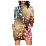 BOTCAM 2022 New Year Drucken Damen Hoodie Kleid Langarm Herbst Winter Kapuzenpullover Mit Taschen Lang Lässig Lose Sweatshirt Damen Oversized Pullover Kleid Partykleid Longshirt Kapuzentop