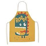 juntao Cartoon Dinosaurier niedliche Schürze Kinder Küche Backen Eltern-Kind-Schürze Kreative Tierdruck Overalls Schürzen Frau (Farbe: Gelb, Größe: 68 x 55 cm)