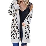 SHOWSHY Damen Langarm Open Front Leopardenmuster Lose Strickmantel Sweatjacken Pulli mit Taschen Herbst Winter Frauen Casual Elegant Farbblock Warme Bequem Strick-Pullover Sweatshirt Cardigan Jump