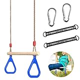 Erwachsenes Trapez,Schaukel Outdoor zubehör,Multifunktions Kinderholz Trapeze,Trapezschaukel,Trapez Ringe,Multifunktions Kinderholz Trapez,Kinderholz mit Kunststoff Turnringe(Blau)