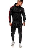 Koburas Herren Jogginganzug Trainingsanzug Sportanzug Jogginghose Hoodie-Sporthose Jogger Modell 3392 (L, Schwarz-Rot)