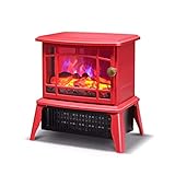 Kamin elektrisch mit Flammeneffekt elektrisch, 750 oder 1500 W, ohne Rauch, Überhitzung Fernbedienung 250x160x250mm (Farbe: Rot)