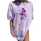 Tshirt Frauen,Oversize Tshirt Lang Damen Vintage Kurzarm Tshirt Teenager Mädchen Shirts Sonne und Mond Drucken Bluse Locker T-Shirt Rundhals Sommer Oberteile Sexy Sport Tshirt Wilde Kerle T