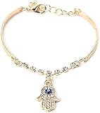 JJYGONG Vergoldet Glückliches Fatima Hand Armband Kette Hamsa Evil Eye Strass Armreif Tägliche trag