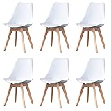 Herbalady Modisches Stuhl-Set im nordischen Stil, gepolstert und mit Naturholzbeinen, für verschiedene Anlässe geeignet, mehrfarbig optional, 4 / 6 Stück (Weiß-2, 6)