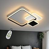 CBJKTX Deckenlampe LED Deckenleuchte Wohnzimmer dimmbar 46W Modern Quadrat Design Schlafzimmerlampe Schwarz Weiß aus Eisen Aluminium und Acryl mit Fernbedienung auch für Esszimmer Büro F