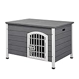 Pawhut Hundehütte Hundehaus mit Tür Hundebox Gitterbox TransportKäfig für Katzen Hasen Grau Tanne 80x55x53,5