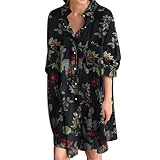 Damen Vintage Print Langarm Umlegekragen Knopf lockere Freizeithemdblusen,Mode lässiges Oberteil Plus-Size-Shirt bedrucktes T-Shirt Blouse mit Rundhalsausschnitt Leinenhemd Eay