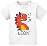 MoonWorks® Baby T-Shirt mit Namen personalisiert Dino Drache Krokodil Junge Mädchen Kurzarm Bio-Baumwolle weiß 80/86 (10-15 Monate)