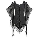 SHIZUANYUE Gothic Kleidung Damen Kleid Punk Steampunk Minikleid Schnürung Party Vintage T-Shirtkleid Karneval Halloween Cosplay Ballkleid Mit Kapuze Mittelalterliche Kleid Retro Alternative Bekleidung