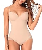 SLIMBELLE Damen Shapewear BH Body Bauchweg Miederbody Mit Bügel Pads Gepolstert Figurformende Shape Bodysuit Bra Nahtlos Kompression Unterwäsche Bodyshaper Spaghettiträger Push Up Formbody mit Cup