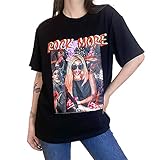 LSFYSZD Damen Oversize T-Shirts Lose Portrait Brief Drucken Kurzarm Rundhals Tops, Schwarz , S