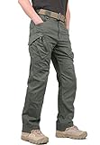 KEFITEVD Cargohose Herren Arbeitshose Männer Outdoor Hose Taktisch Hose Paintball Airsoft Hose Unifarben Lässig Freizeithose Männer Feldhose Viele Taschen Oliv 32 (Etikett: L)
