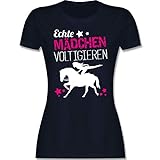 Pferde Geschenk und Reiten Zubehör - Echte Mädchen voltigieren - L - Navy Blau - voltigieren Tshirt - L191 - Tailliertes Tshirt für Damen und Frauen T-S