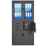 Jan Nowak Aktenschrank C018S Büroschrank Metallschrank Tresor Safe Geheimfach Flügeltüren Schubladen Pulverbeschichtung Stahlblech 185 cm x 90 cm x 40 cm (H x B x T) (anthrazit)