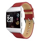 Chainfo Schnellverschluß Uhrenarmbänder kompatibel mit Fitbit Ionic, Vintage Leder Armband Ersatband für Herren Damen (Rot)