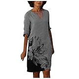 AFFGEQA Damen Sommerkleider Abstrakter Druck Kleider Rundhals Kurzarm Etuikleid Tunika Lose Beiläufig Elegant Strandkleider Abendkleid Midik