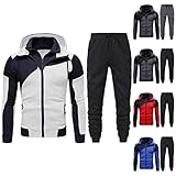 Jogginganzug Herren Trainingsanzug Warm Freizeitanzug,Hoodie Anzug Langarm Jogginghose Casual Sweatshirt mit Kapuze Kapuzenjacke Set,Baumwolle Winter Jogging Splice Fitness Hoodies Männer Dunkelg