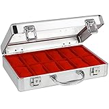 SAFE 266-1 ALU Uhrenaufbewahrungsbox Herren mit 18 Uhren-Schmuckhalter in rotem Samt - abschließbare Uhren Box mit Glasdeckel und abnehmbaren Uhrenk