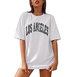 BOTCAM T-Shirt Damen Oversized Mode Los Angeles Lustige Motive Oberteile Rundhals Kurzarm Sommer Drucken Bluse Lose Casual Hip Hop Streetwear Sport Sweatshirt Teenager Mädchen Tunika Top