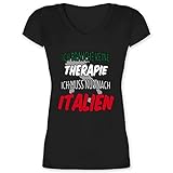 Länder Fahnen und Flaggen - Ich Brauche Keine Therapie ich muss nur nach Italien - M - Schwarz - Tshirt Italien Damen - XO1525 - Damen T-Shirt mit V