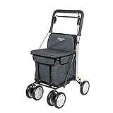 CARLETT | Einkaufstrolley mit 4 Rädern Plus Sitzmöglichkeit | Lett800 Senior Comfort | Zusammenklappbarer Einkaufswagen mit herausnehmbarer Einkaufstasche 29L/15kg und Innenfach | G