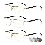 Fashion Half Rim Frame Photochrome Lesebrille für Herren, Multifokale Dioptrien-Gleitsichtgläser, Brillen mit Vergrößerungsfunktion, Brillen mit doppeltem Verwendungszweck, Sonnenb