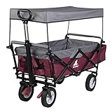 WOLTU Bollerwagen faltbar Handwagen Gartenwagen mit Dach, Rollen mit Bremse, Strandwagen mit Sonnenschutz, für den Garten Camping Kinder, 80 kg belastbar, Fuschia, TW008fsg