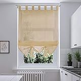 i@HOME Raffrollo Voile Raffgardinen ohne Bohren mit Schlaufen Fenstervorhang Scheibengardinen Rollos Schlaufen Transparent Vorhang für Fenster（Sandfarbe，60*155cm）