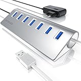 CSL - USB Hub 3.0 aktiv mit Netzteil - 7 Port Verteiler - kompatibel mit PC Notebook Laptop Apple MacBook MacBook Air Pro Mini iMac MacPro Tablet PS4 UVM. - Windows, Linux und Mac - inkl. N