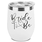Shop4Ever Weinglas mit Gravur 'Bride To Be', Edelstahl, isoliert, mit Deckel (weiß)
