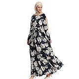 Lazzboy Moslemische Frauen-Lange Maxi-Kleid-Robe Abaya Islamische Blume-Dubai-Strickjacke Ramadan Muslimische Langarm Frauen-langes Maxi-Kleid Kleidung Dubai Patchwork Kleider Muslime(2XL)