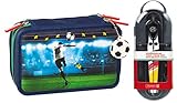 Brunnen Federtasche Federmappe Schüleretui mit 3 Fächern Motiv FUSSBALL + ZIRKEL