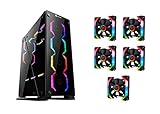 [TALIUS Sparpaket]: ATX Gaming Cygnus Gehäuse mit gehärtetem Glas + 5 Spectrum Shield RGB-Lüfter 12