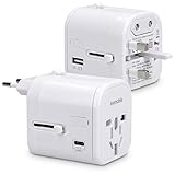 kwmobile Reiseadapter 4 USB Ports 3A Typ C Port - Universal Reise Adapter Steckdosen Stecker - Reisestecker Steckdosenadapter 150 Länder - Weiß