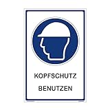 kleberio® Hinweisschild Baustelle - Kopfschutz benutzen - 20 x 30 cm Schutzhelm Bauhelm blau Baustellen Arbeit Forsthelm Arbeitsschutz Unfallverhütung Werkstatt Schild Chemie Lab