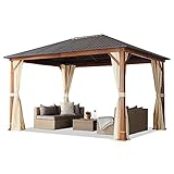 Gartenpavillon 3x4 m Holzoptik, Stahldach Hardtop 4 Seitenteile in Champag