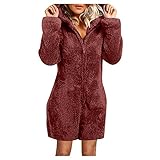 Ronony Strampelanzug Damen Jumpsuit Winter Warm Kuschelig Einteiler Overall Teddy Fleece Pyjama Ganzkörperanzug Hausanzug mit Kapuze Lang S