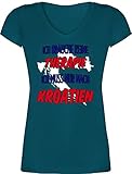 Länder Fahnen und Flaggen - Ich Brauche Keine Therapie ich muss nur nach Kroatien - 3XL - Türkis - ich brauch Keine Therapie Kroatien - XO1525 - Damen T-Shirt mit V