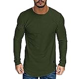 T-Shirts Tops Herren Casual Basic Einfarbig Langarm Bluse Pullover Slim Fit S