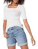 Amazon Essentials Slim Fit Half Sleeve Square Neck T-Shirt, Grau Meliert/Weiß, Streifen, L